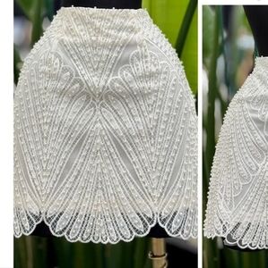 Elegant Pearl-Embellished White Mini Skirt